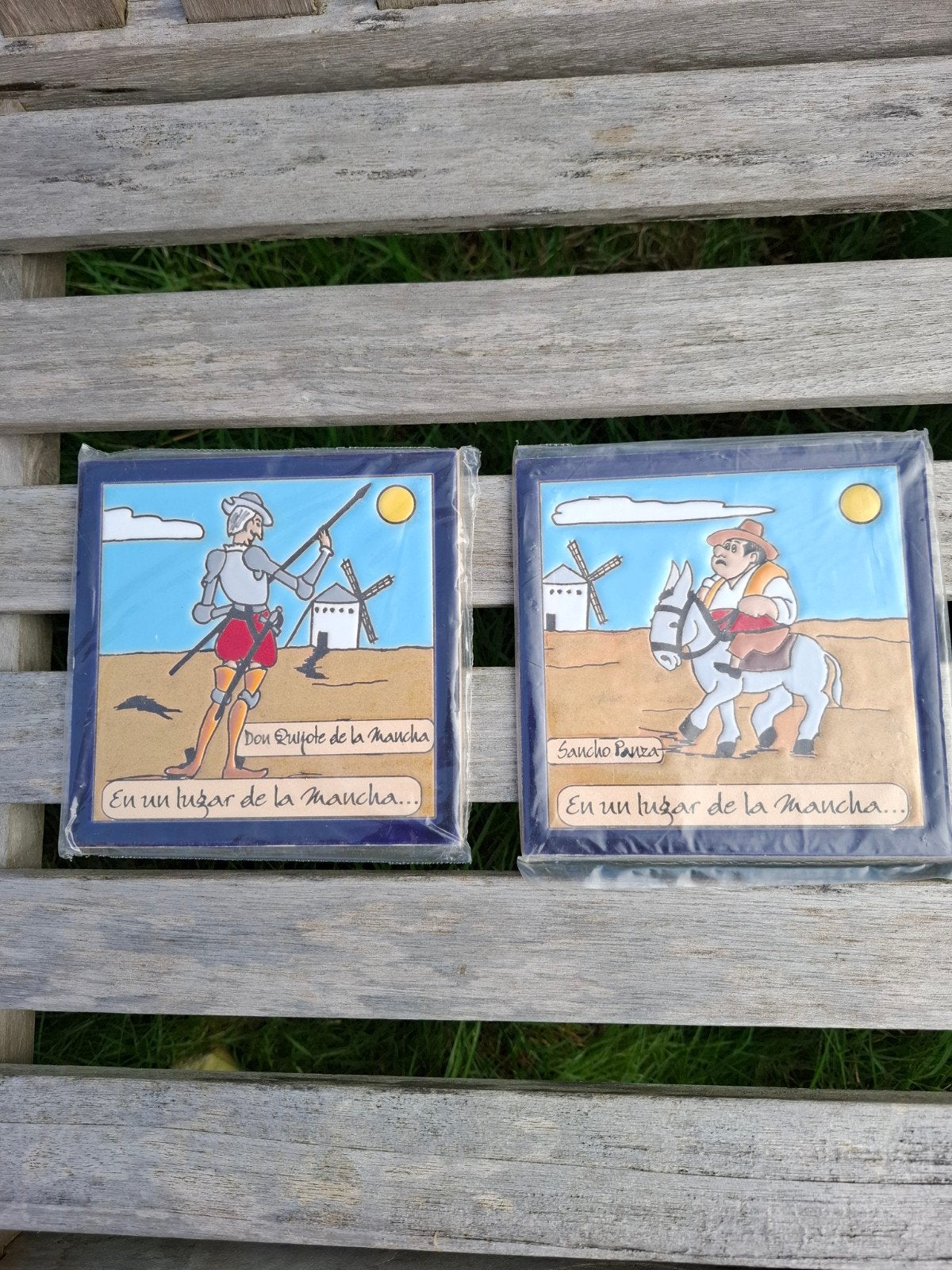 Muurtegeltjes Don Quichot en Pancho, Ophalen, Nieuw, Steen/keramiek, Handgemaakt
