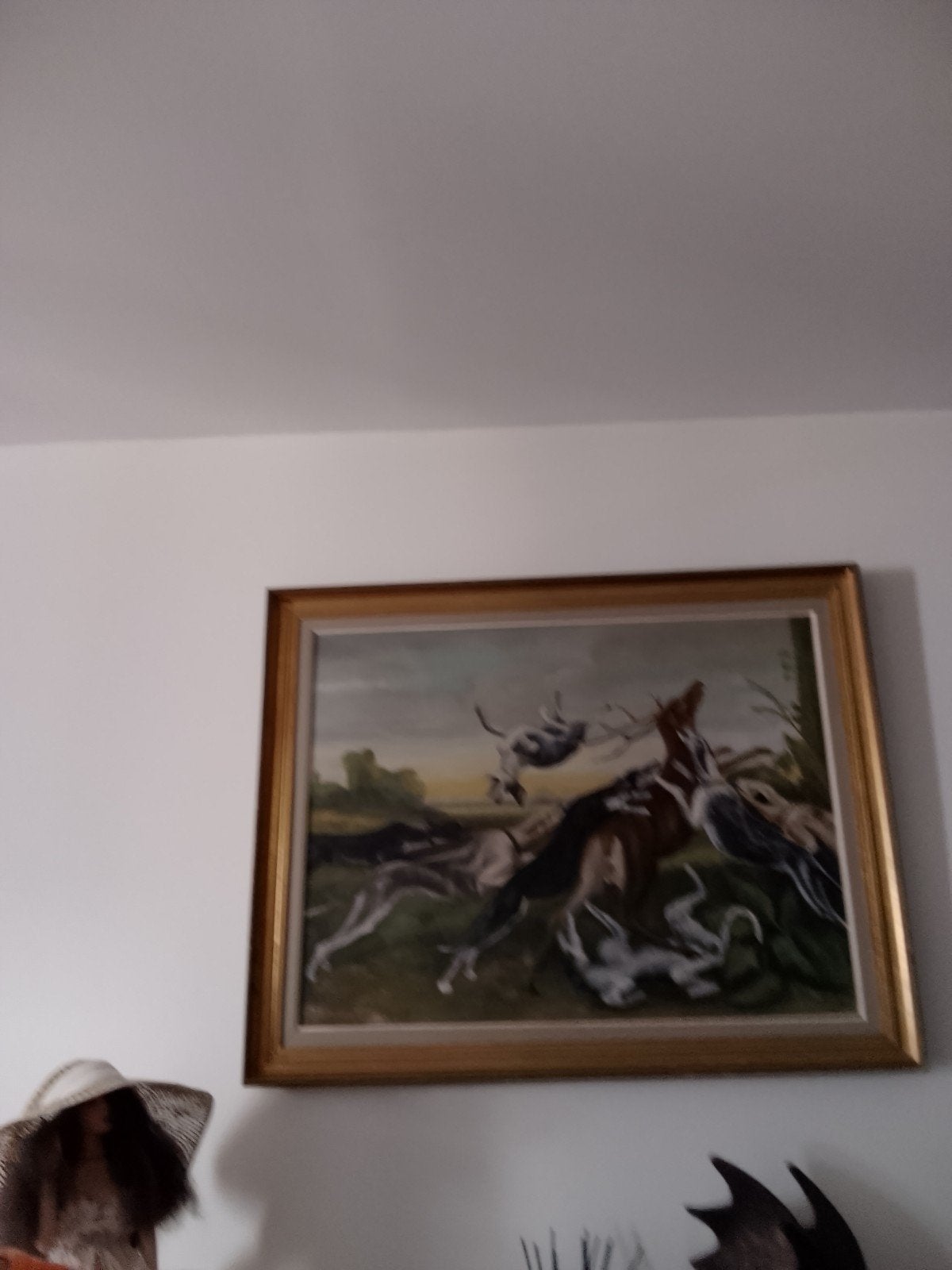 Schilderij de herten jacht van Hughes k doek 67, Antiek en Kunst, Ophalen