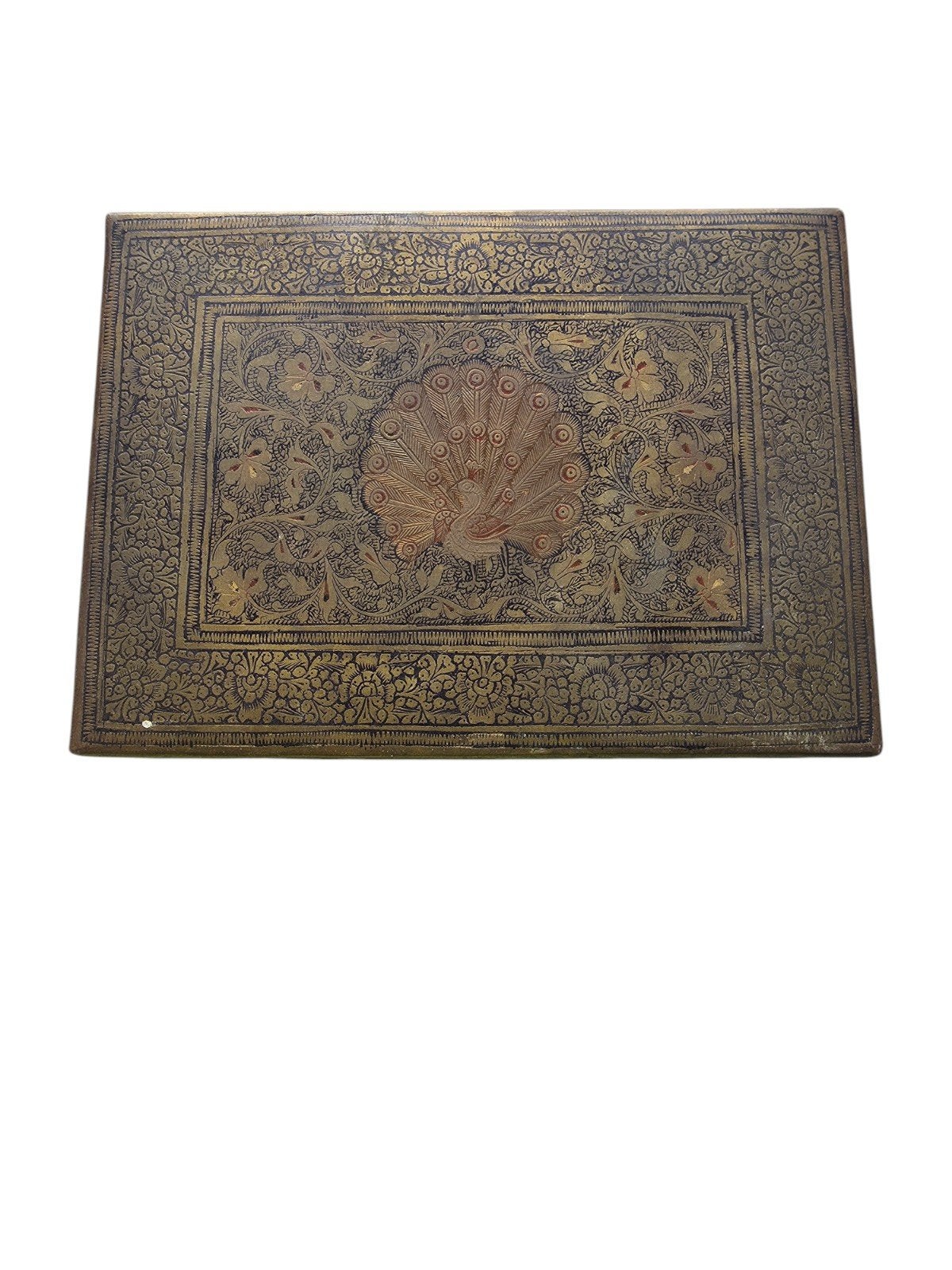 Boîte à bijoux / Boîte à cartes en laiton gravé et bois – Mo, Enlèvement ou Envoi