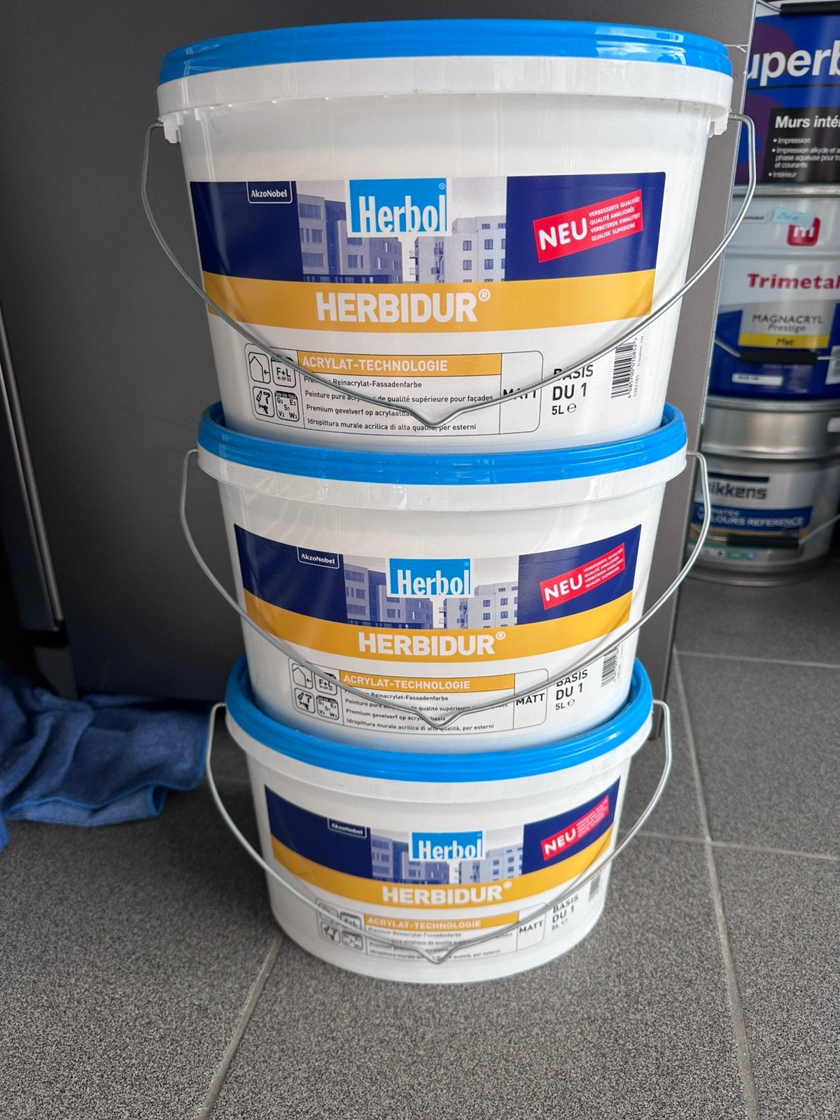 3 nieuwe emmers Herbol Herbidur gevelverf (wit/basis) - 15L, Doe-het-zelf en Bouw, Ophalen, Nieuw, Wit, Verf