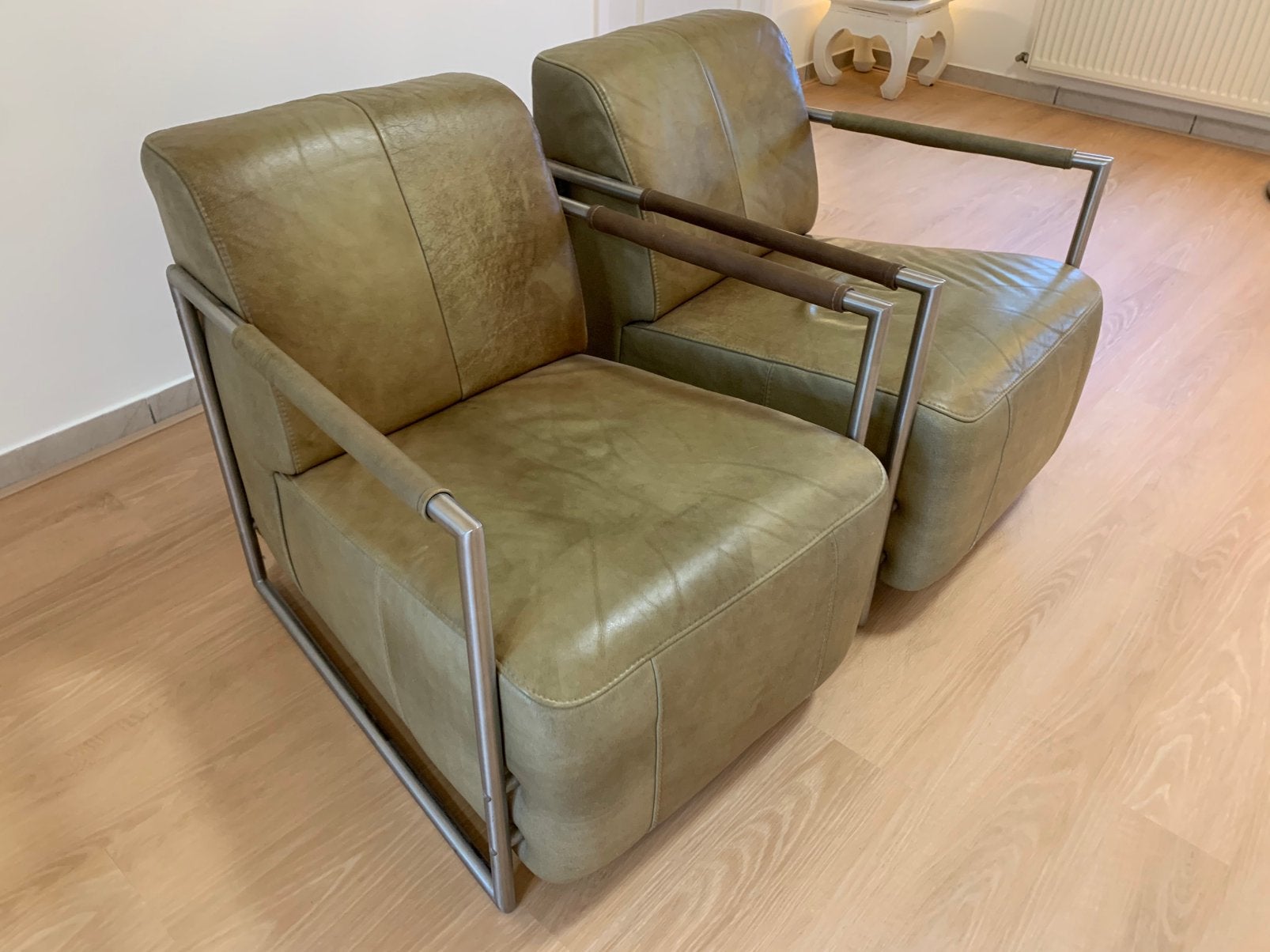 Top XOOON Leren Fauteuils in aparte Patina olijfgroen Top!, Enlèvement, Utilisé