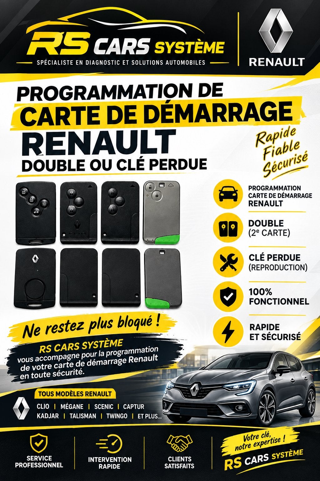 Carte de démarrage renault avec programmation double carte, Enlèvement