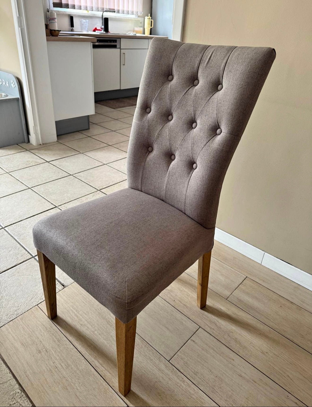 Lot de 6 chaises tissu gris vieilli, etat impeccable, Maison & Meubles, Chaises, Comme neuf, Une, Bois, Gris, Enlèvement