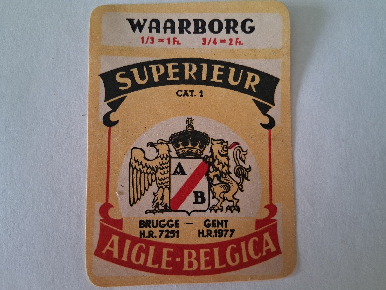 oud bieretiket België Aigle Belgica Superieur, Verzamelen, Verzenden, Zo goed als nieuw, Overige typen, Overige merken