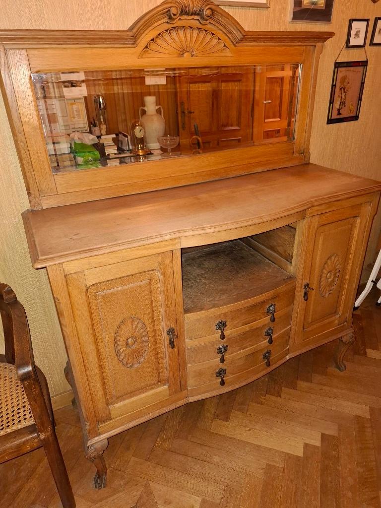 Eiken Buffetkast / Dressoir met Spiegel – Jaren '30, Ophalen, Gebruikt, Eikenhout, 150 tot 200 cm