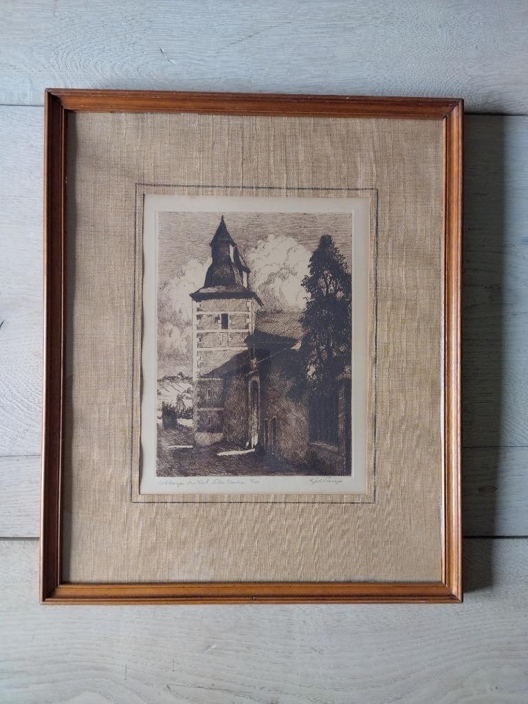 Géo WARZEE. L' Abbaye du Val Notre-Dame. Eau Forte., Antiquités & Art, Enlèvement ou Envoi