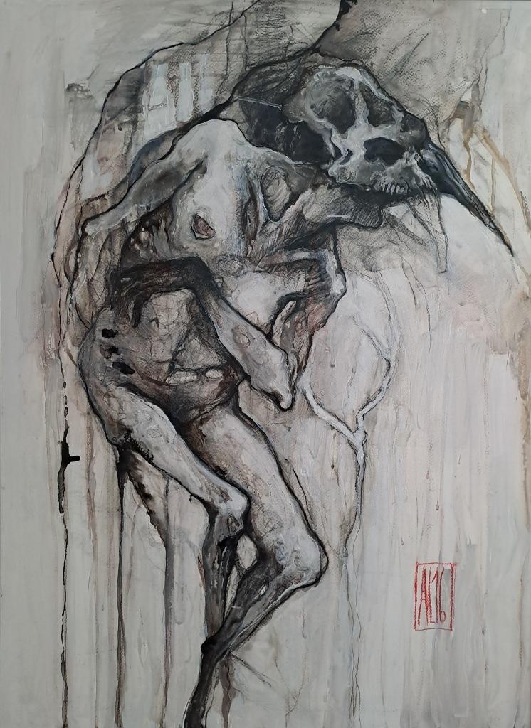 AL16_Vogelkop 108 x 88, Antiek en Kunst, Kunst | Schilderijen | Modern, Ophalen