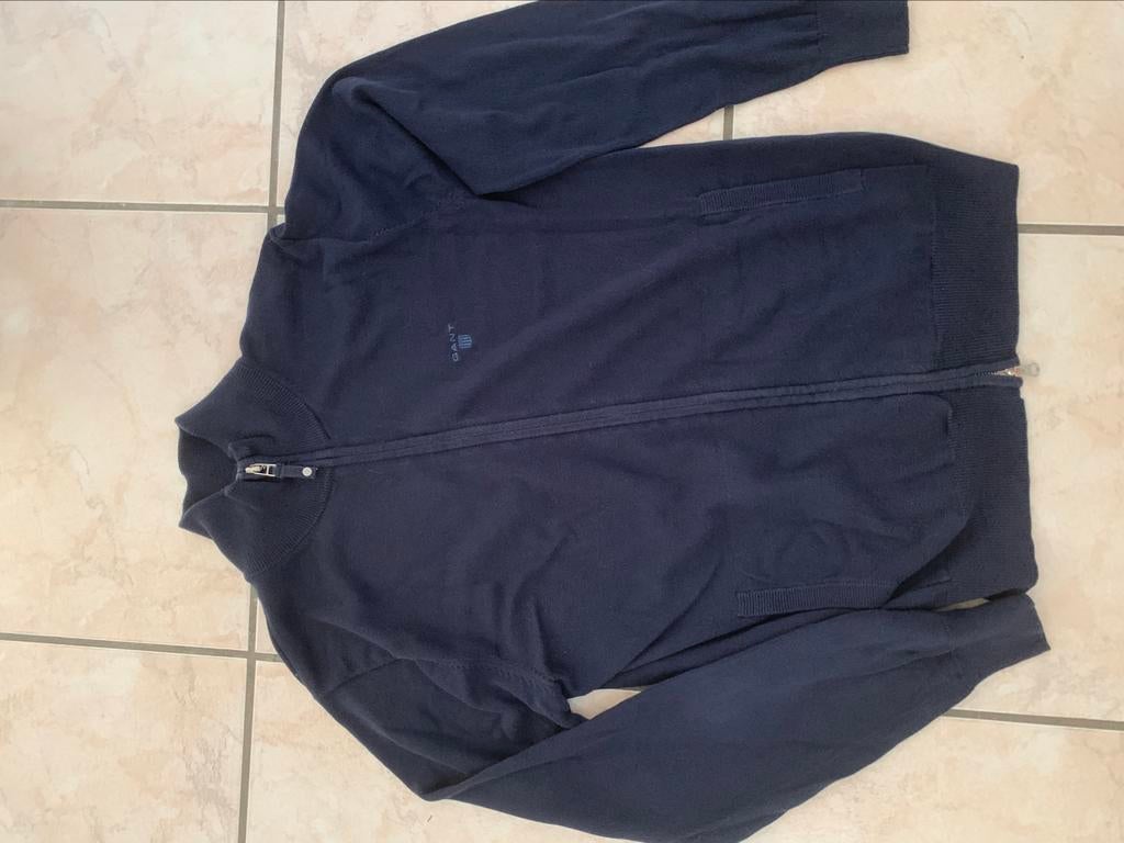Mooie Cardigan vest Gant M fijne katoen donkerblauw, Ophalen of Verzenden
