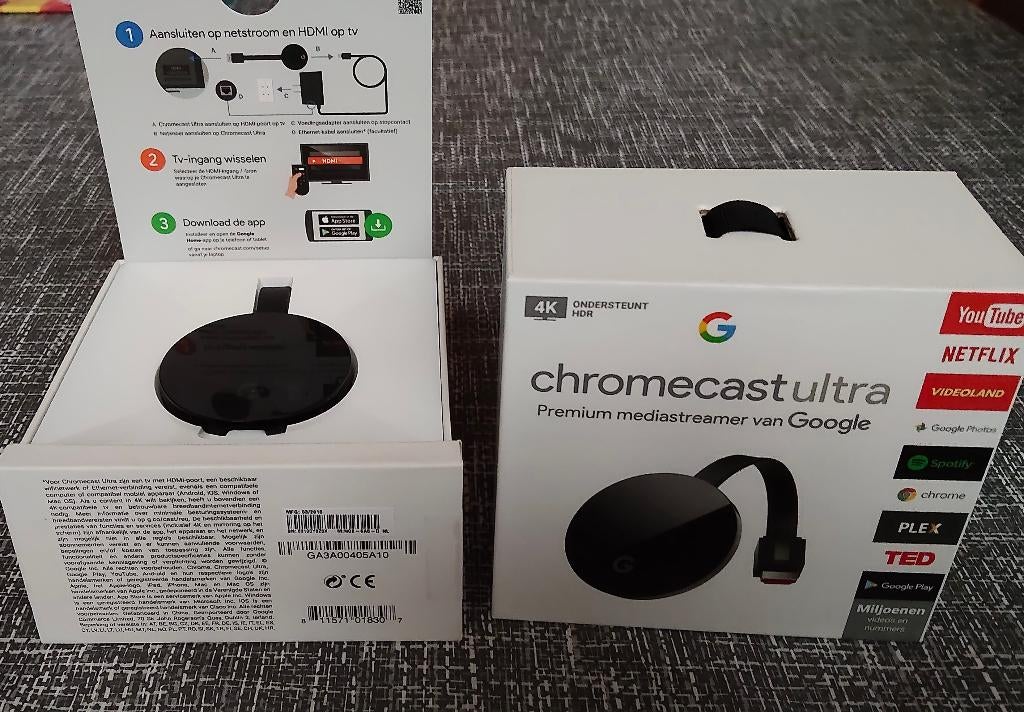 Google Cromecast ultra UTP aansluiting, Audio, Tv en Foto, Mediaspelers, Zo goed als nieuw, HDMI, Ophalen of Verzenden