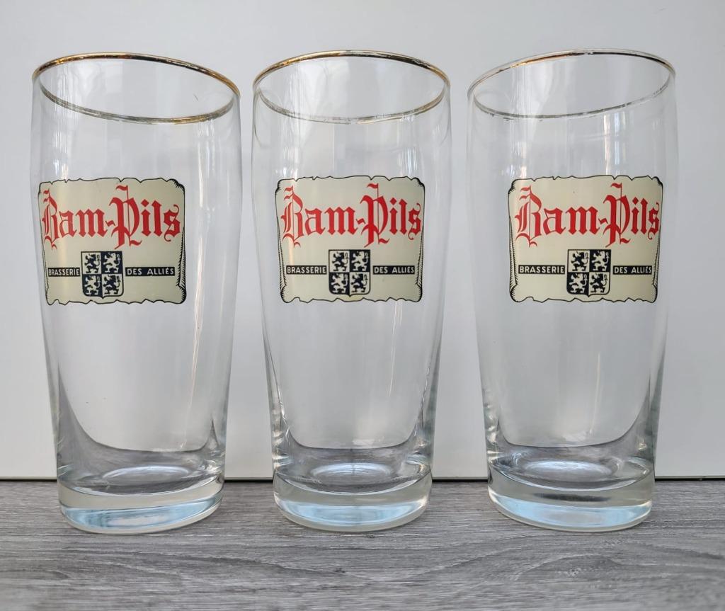 3 antieke glazen | Bam-Pils (Brasserie des de Marchienn), Ophalen of Verzenden, Gebruikt, Glas of Glazen, Overige merken