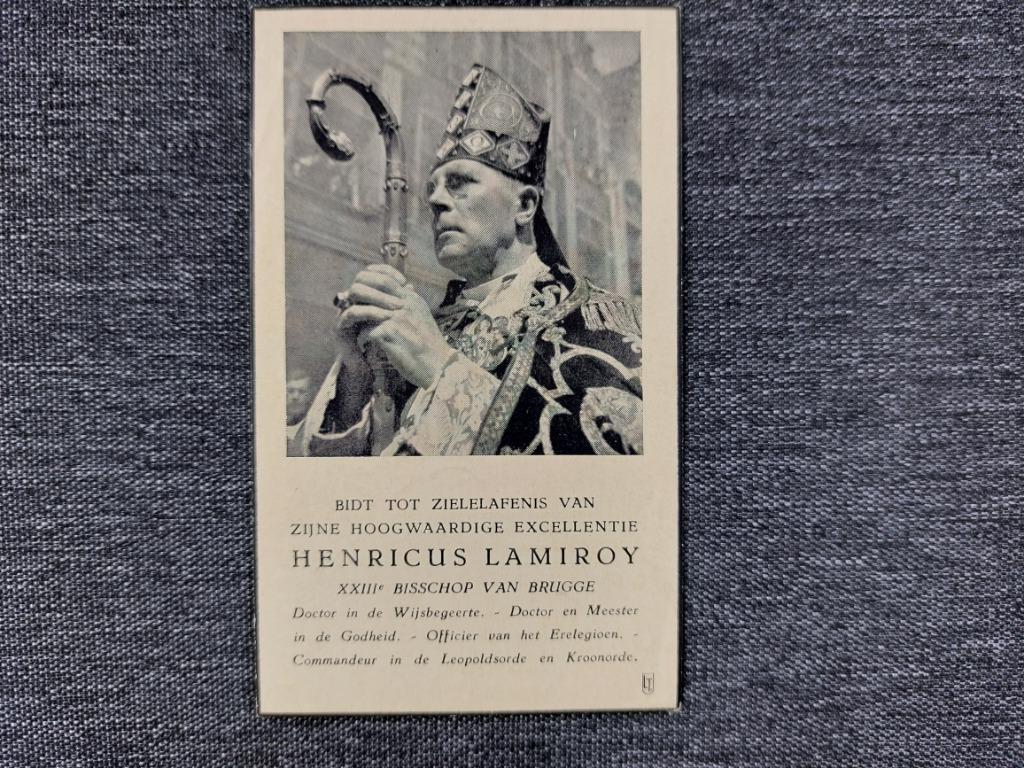 oud bidprentje Bisschop H. Lamiroy, Verzamelen, Verzenden, Bidprentje