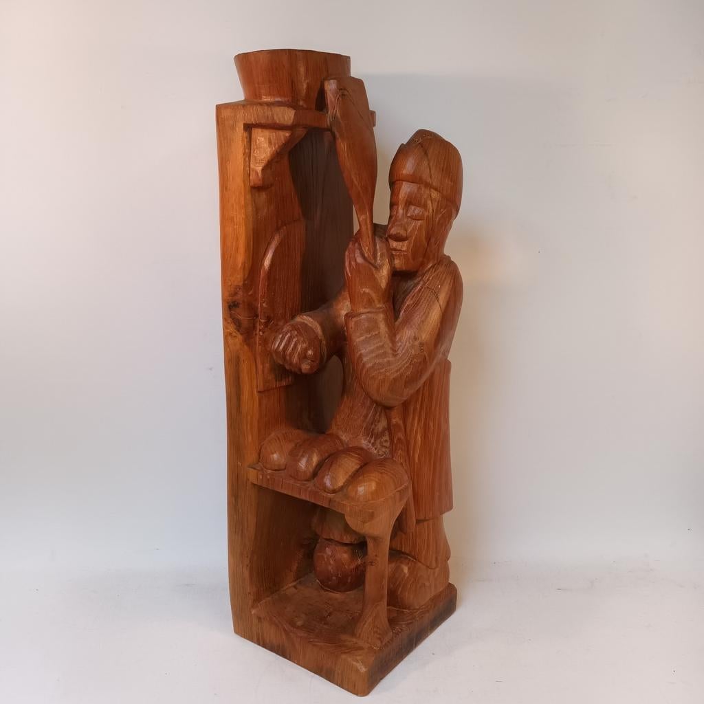 Prachtige houtsculptuur van een broodbakker H64cm, Antiek en Kunst, Ophalen of Verzenden