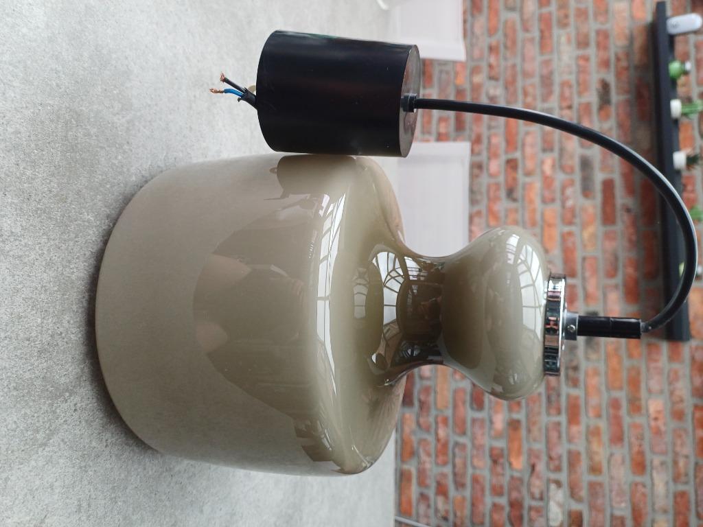 Retro hanglamp taupe, Gebruikt, Ophalen of Verzenden, Glas, Minder dan 50 cm