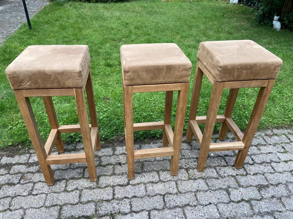 Barkruk teak, Ophalen, 60 tot 90 cm, Nieuw, 3 krukken