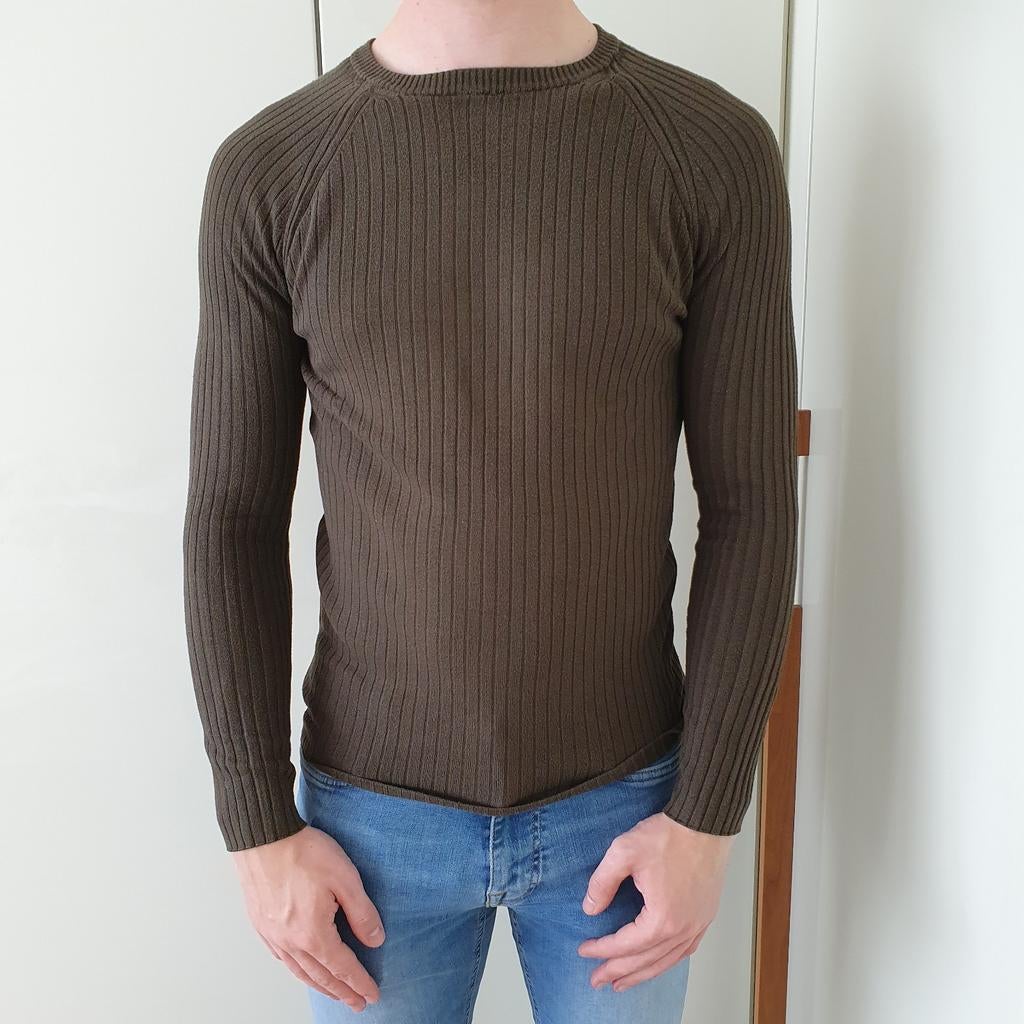 Pull en coton texturé Zara - taille moyenne, Enlèvement ou Envoi, Vert, Porté, Taille 48/50 (M)