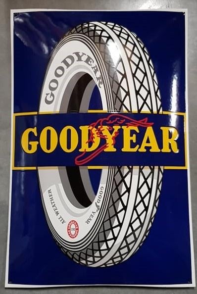 Good year emaillen reclame bord shoowroom garage USA borden, Verzamelen, Ophalen of Verzenden, Zo goed als nieuw, Reclamebord