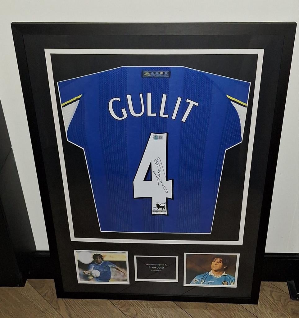 Chemise Chelsea encadrée signée par Gullit avec Beckett, Enlèvement ou Envoi, Maillot