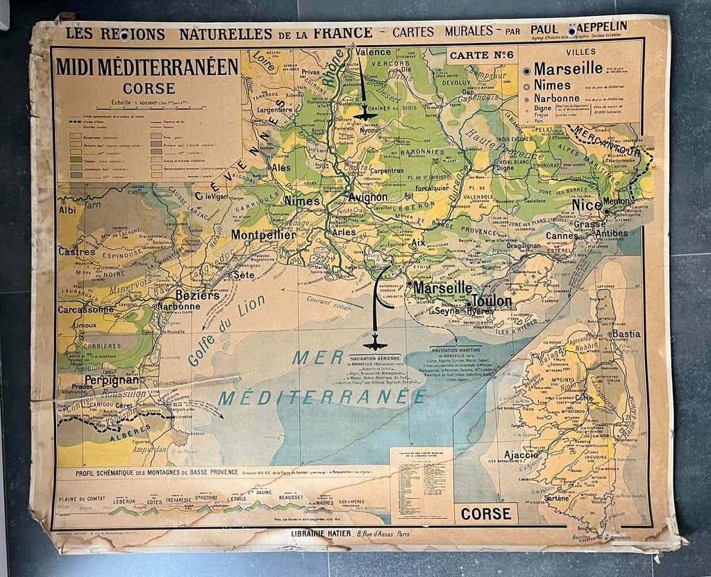 Oude didactische wandlandkaart, Antiek en Kunst, Ophalen