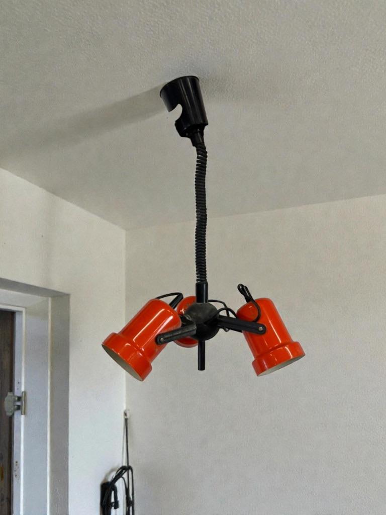 vintage oranje luster met 3 spots / hanglamp, Ophalen of Verzenden, Gebruikt