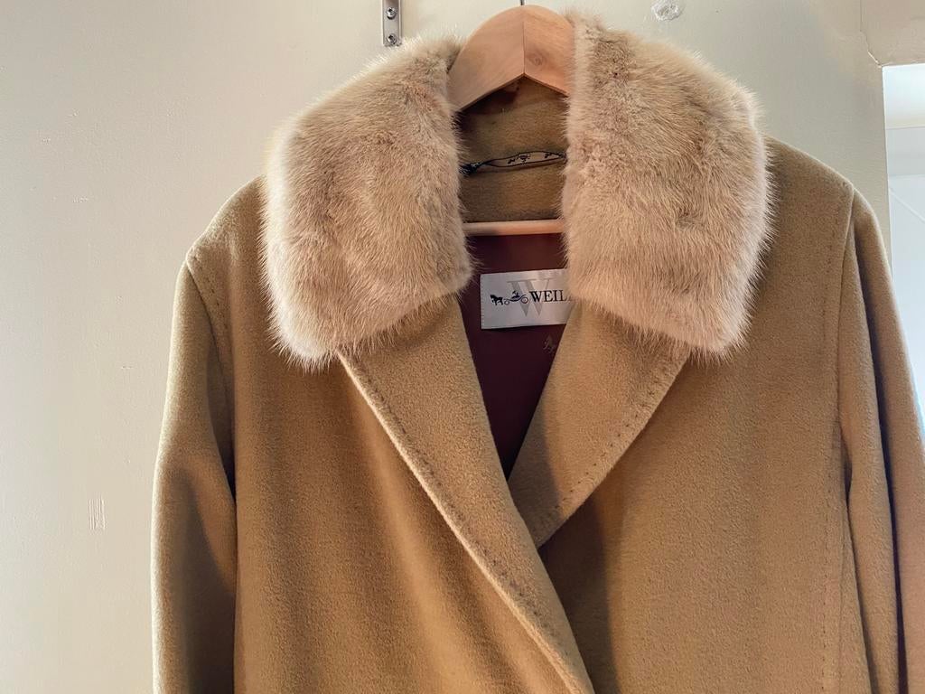 Camel lange jas met pelskraag, Beige, Zo goed als nieuw, Ophalen, ANDERE