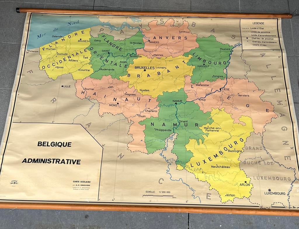 Oude schoolkaart BELGIË ADMINISTRATIEF, Antiek en Kunst, Antiek | Schoolplaten