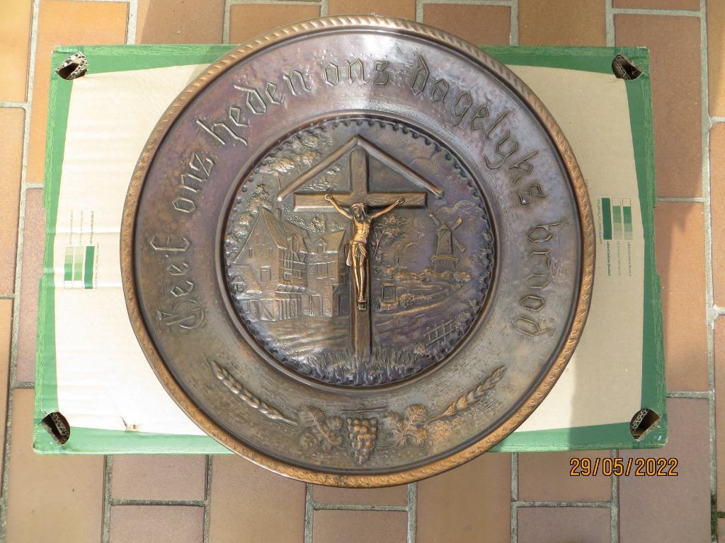 Rood koperen antieke religieus ophangbord, Antiek en Kunst, Ophalen of Verzenden, Koper