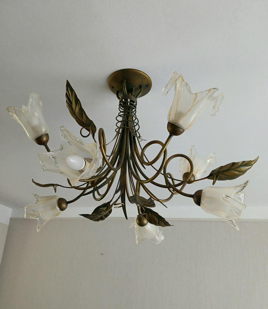 Elegante plafondlamp / kroonluchter, Ophalen, Zo goed als nieuw, Glas, Florentijnse stijl, Vintage, Landelijk chic...