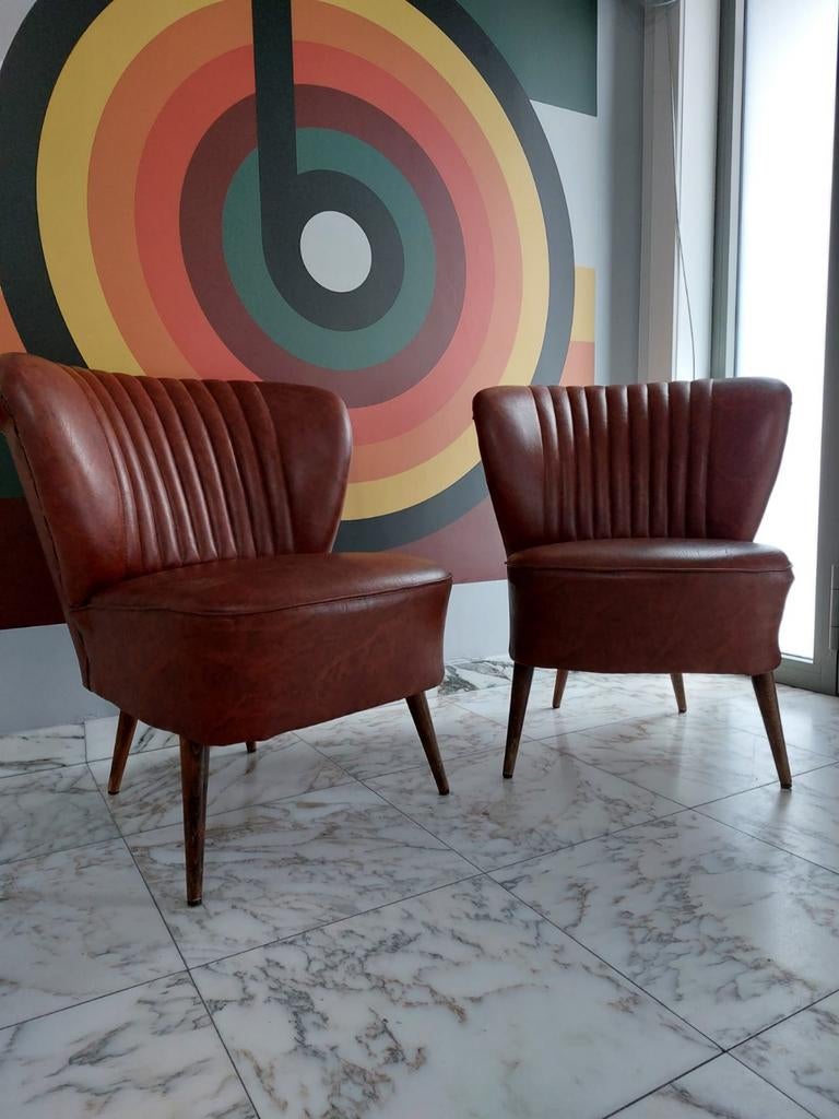 Set van 2 vintage cocktailstoelen - Expo 58, Huis en Inrichting, Fauteuils, Overige materialen, Ophalen