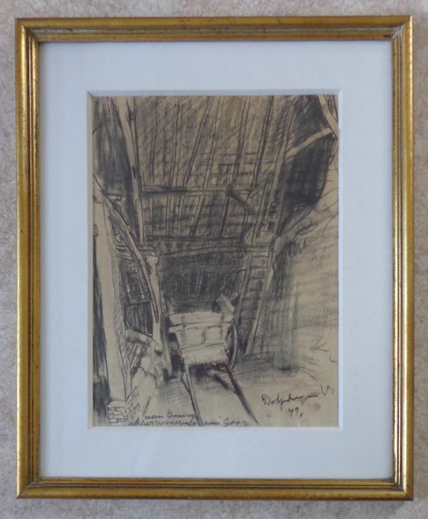 VICTOR DOLPHYN / BINNENZICHT STAL / ORIGINEEL / 46x37cm KAD, Enlèvement ou Envoi