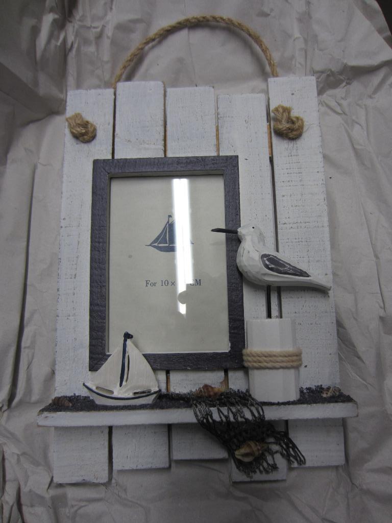 Kader meeuw + boot op houten frame, Ophalen of Verzenden, Nieuw