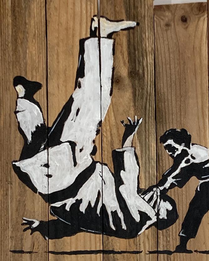 BANKSY (After): schilderij op hout met certificaat, Ophalen of Verzenden