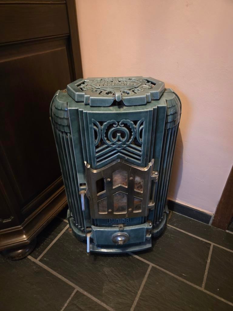 Antieke emaille kolenkachel in art-deco stijl, Ophalen, Kolenkachel
