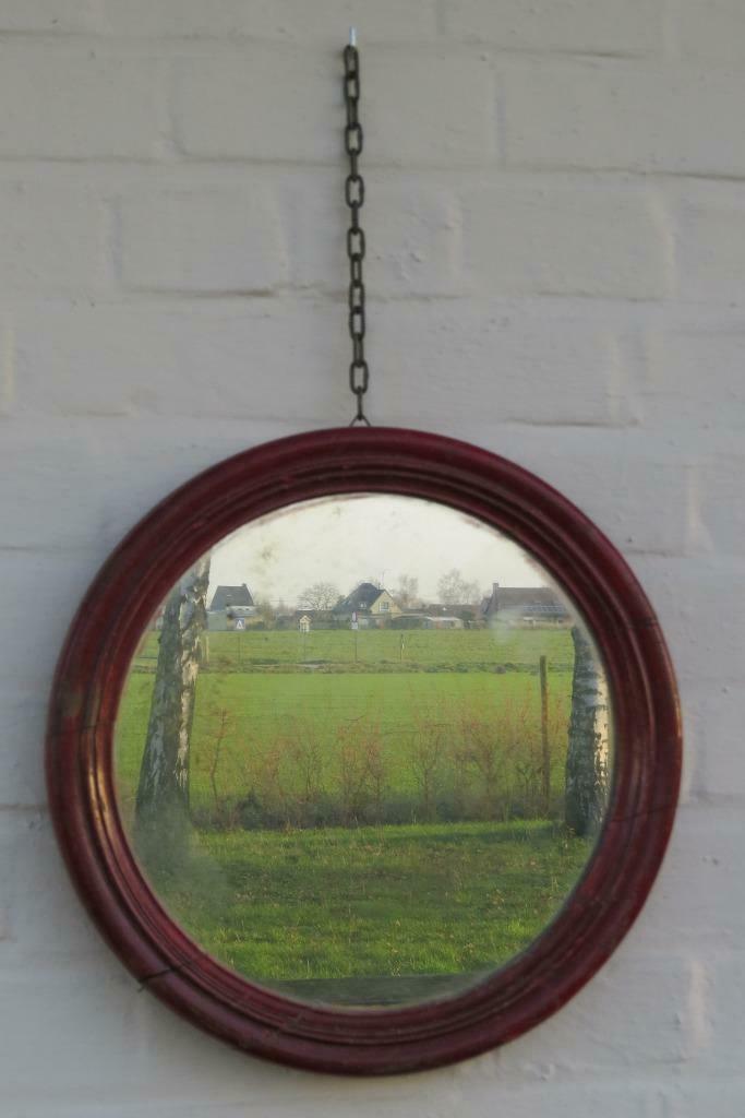 miroir rond antique unique, Enlèvement ou Envoi, Rond, Moins de 50 cm