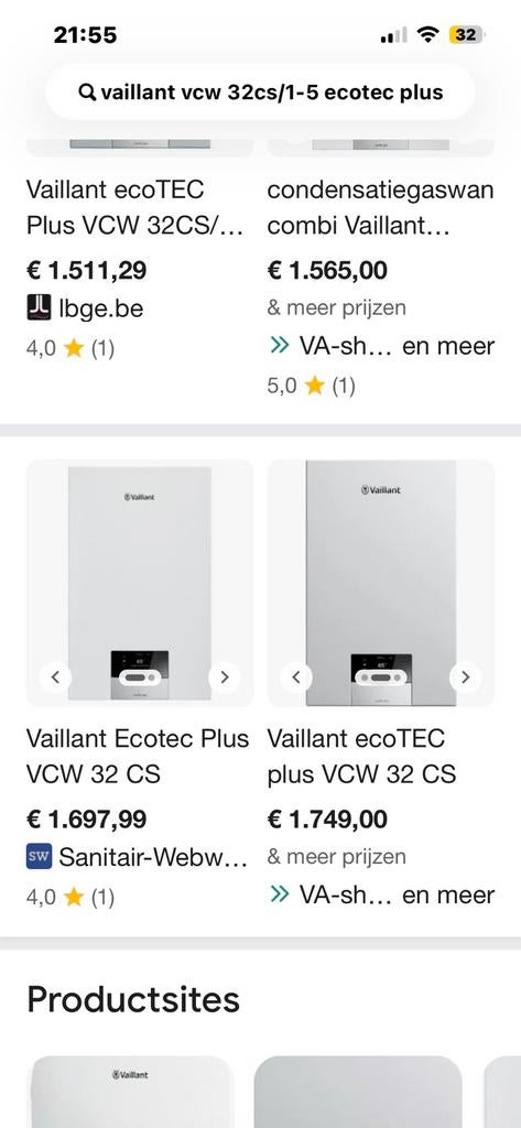 Vaillant vuw 32cs 1-5 defect, Bricolage & Construction, Enlèvement, Comme neuf, Gaz naturel, Moins de 3 ans