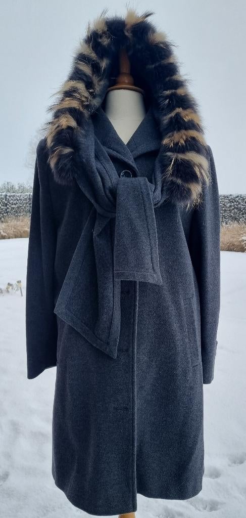 LIQUIDATION ! ISABELL manteau laine cachemire fourrure, Taille 42/44 (L), Isabell, Gris, Enlèvement ou Envoi