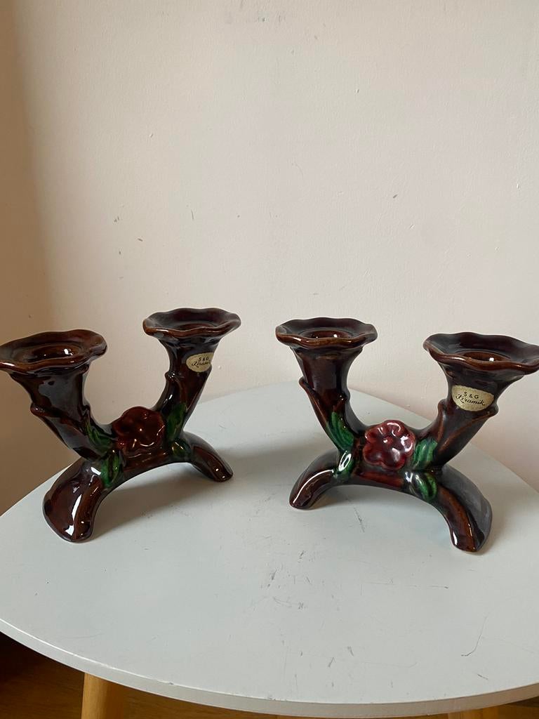 Paire de bougeoir vintage West Germany SG Keramik, Enlèvement ou Envoi