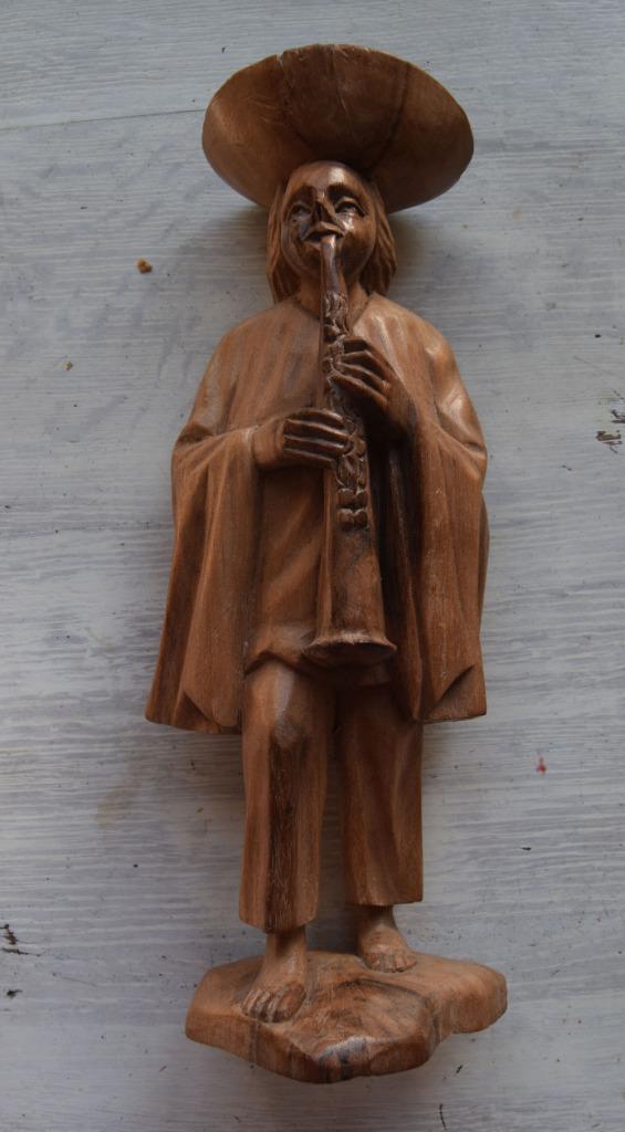 Statuette médiévale en bois joueur de chalemille, Antiquités & Art, Art | Sculptures & Bois, Enlèvement ou Envoi