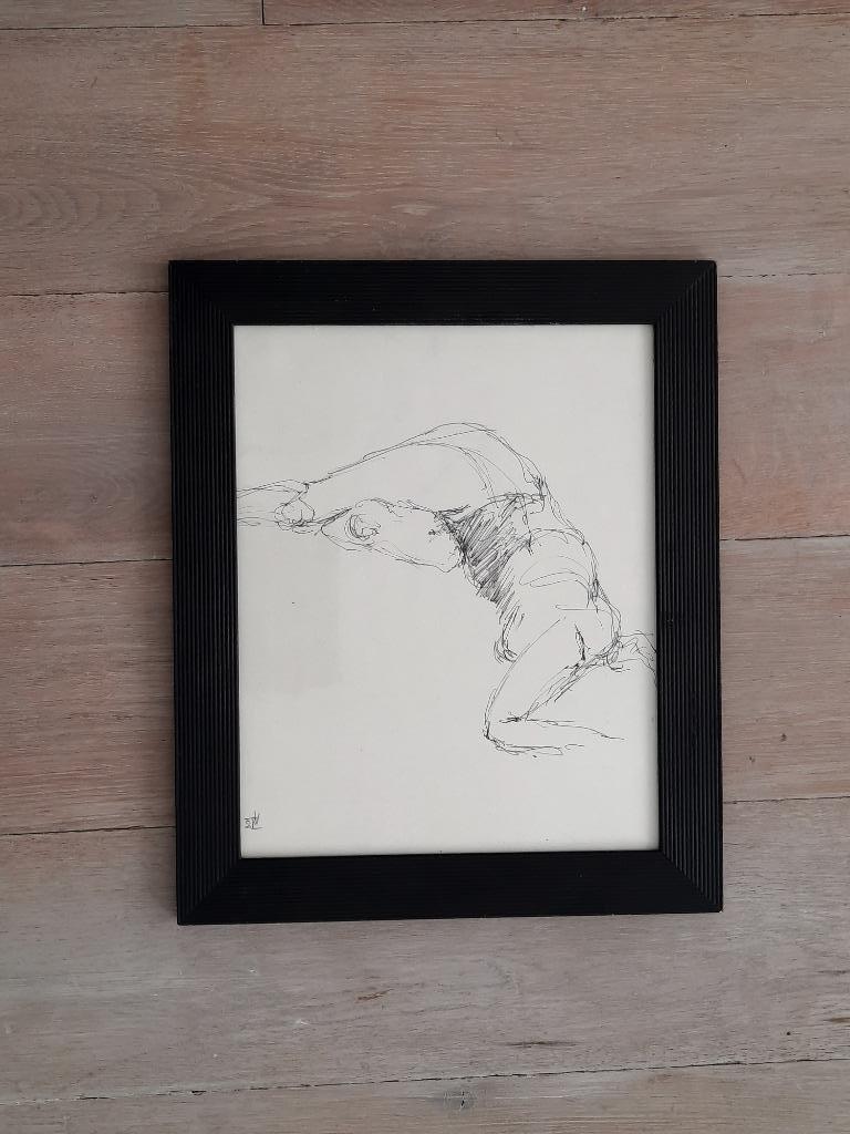 Pentekening Morning Glory / ingelijst, Antiek en Kunst, Kunst | Tekeningen en Fotografie, Ophalen of Verzenden