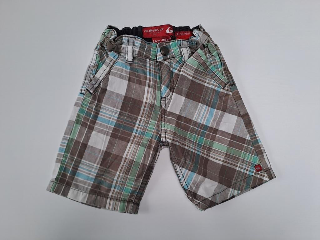Mt 86 Bruin, blauw, groen, wit geruite short, Kinderen en Baby's, Babykleding | Maat 86, Gebruikt, Jongetje, Broekje, Ophalen of Verzenden