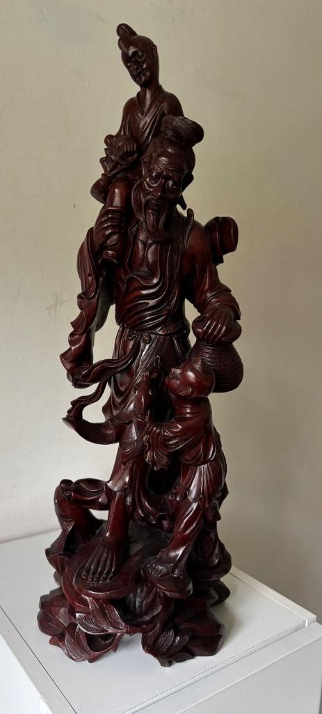 Sculpture sur bois chinoise Le vieux pêcheur et ses enfants., Enlèvement ou Envoi