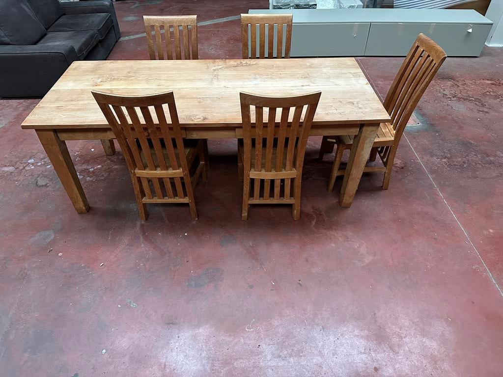 Table Tek avec 5 chaises en teck, Enlèvement, Utilisé