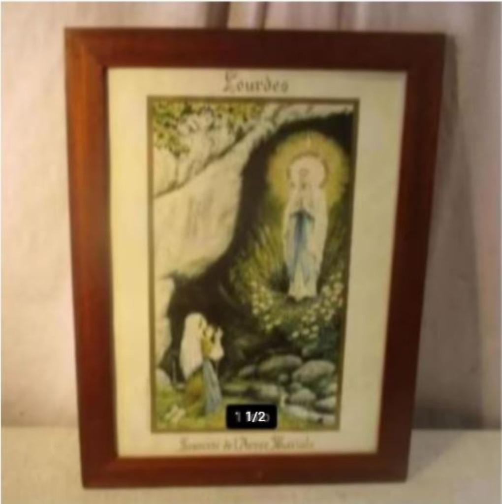 Mooie Antieke Religieuze Prent - Maagd Maria in Lourdes, Antiek en Kunst, Ophalen of Verzenden