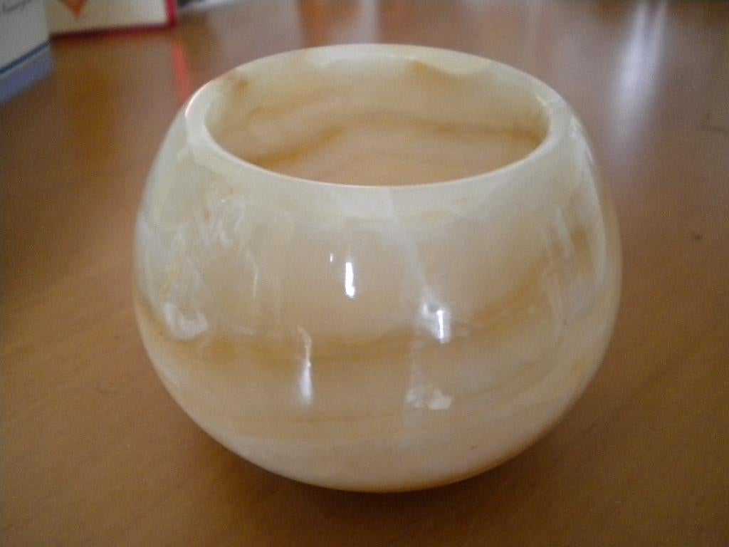 MARMER vaasje / amber kleurig / ZWAAR object in écht Marmer!, Ophalen of Verzenden