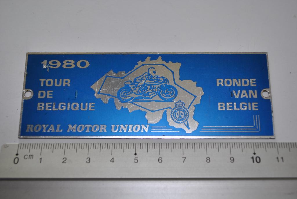 PLAQUE CALANDRE TOUR DE BELGIQUE BADGE ROYAL MOTOR UNION RMU, Collections, Enlèvement ou Envoi, Utilisé, Motos