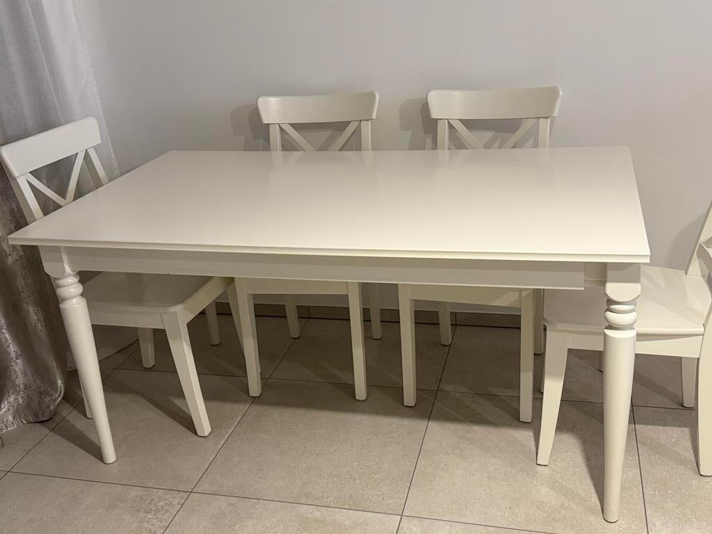 Table extensible avec 8 chaises ROSENTORP IKEA, Maison & Meubles, Chaises, Enlèvement, Utilisé, Blanc, Cinq, Six Chaises ou plus