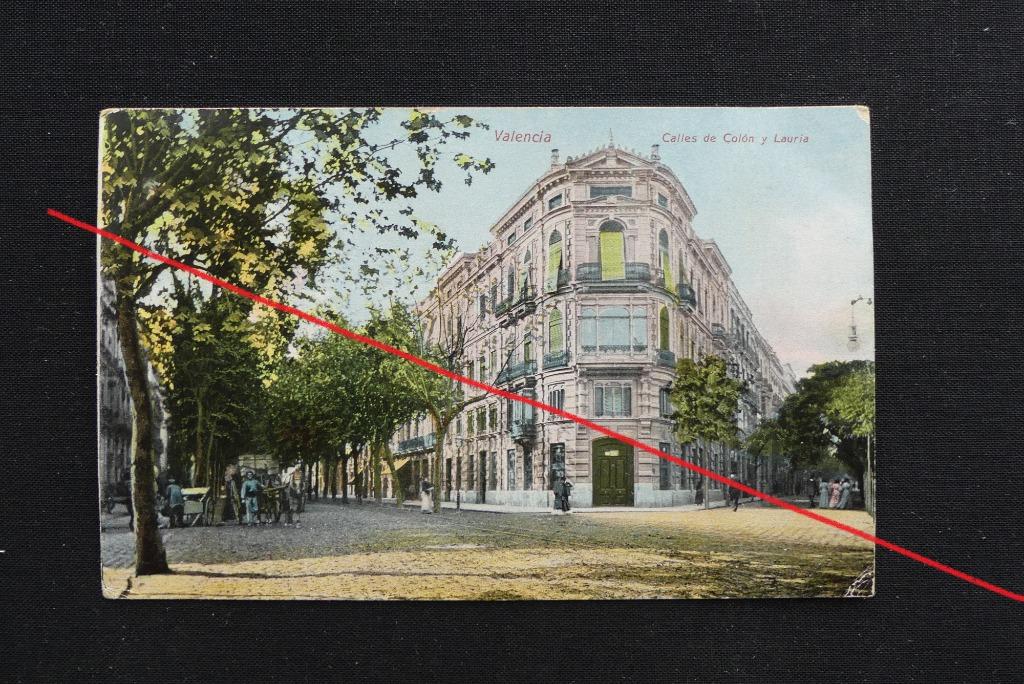 Postkaart Valencia, Calles de Colon y Lauria, Spanje, Ophalen of Verzenden, Voor 1920, Gelopen, Spanje