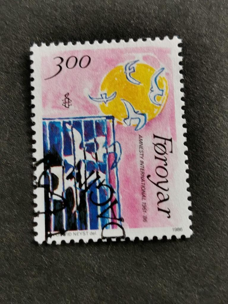 Faeroer / Foroyar 1986 - Amnesty International - duiven, Ophalen of Verzenden, Denemarken, Gestempeld