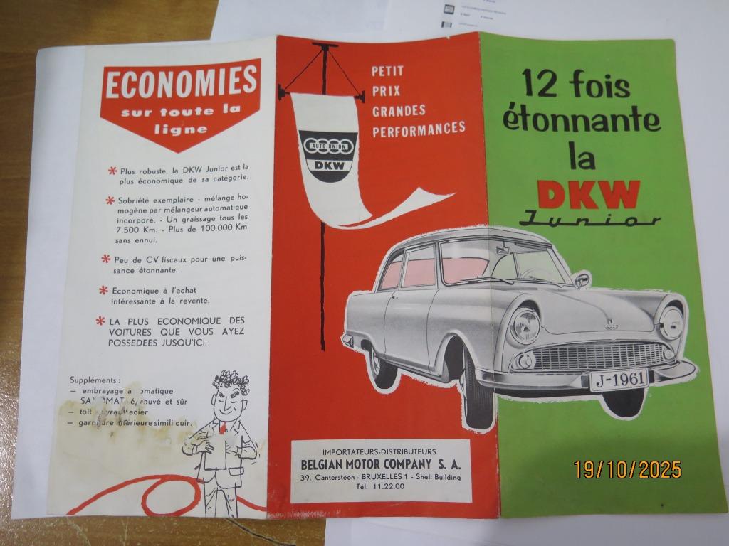 DKW JUNIOR et modèle 1000 DEPLIANT 1961, Envoi