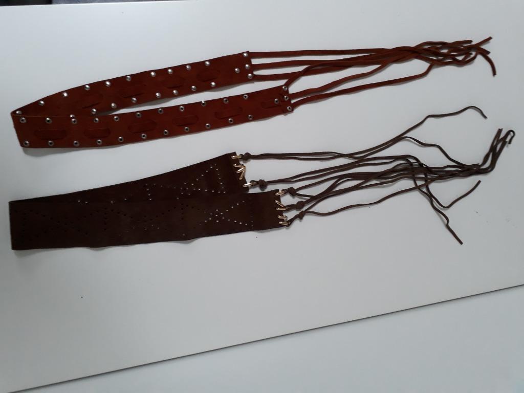 2 Suède riemen uit de jaren 70 – western-hippie-look, Bruin, Minder dan 80 cm, Echt leder, Heupriem
