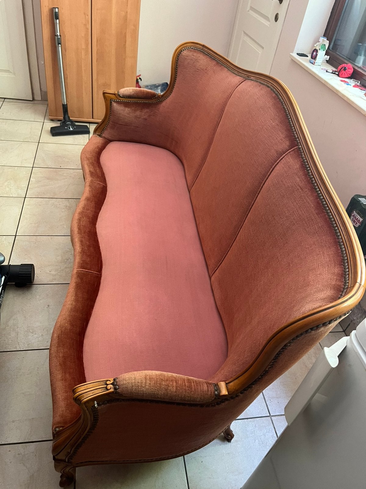 Vintage Oudroze Barok Zetel 3 zit, Huis en Inrichting, Ophalen, Gebruikt, Driepersoons, Vintage